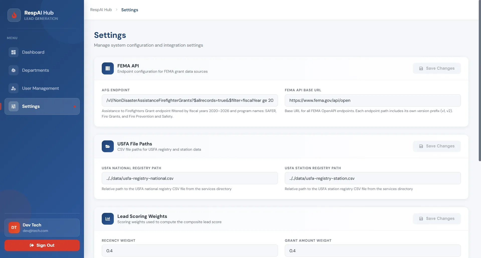RespAI Hub settings